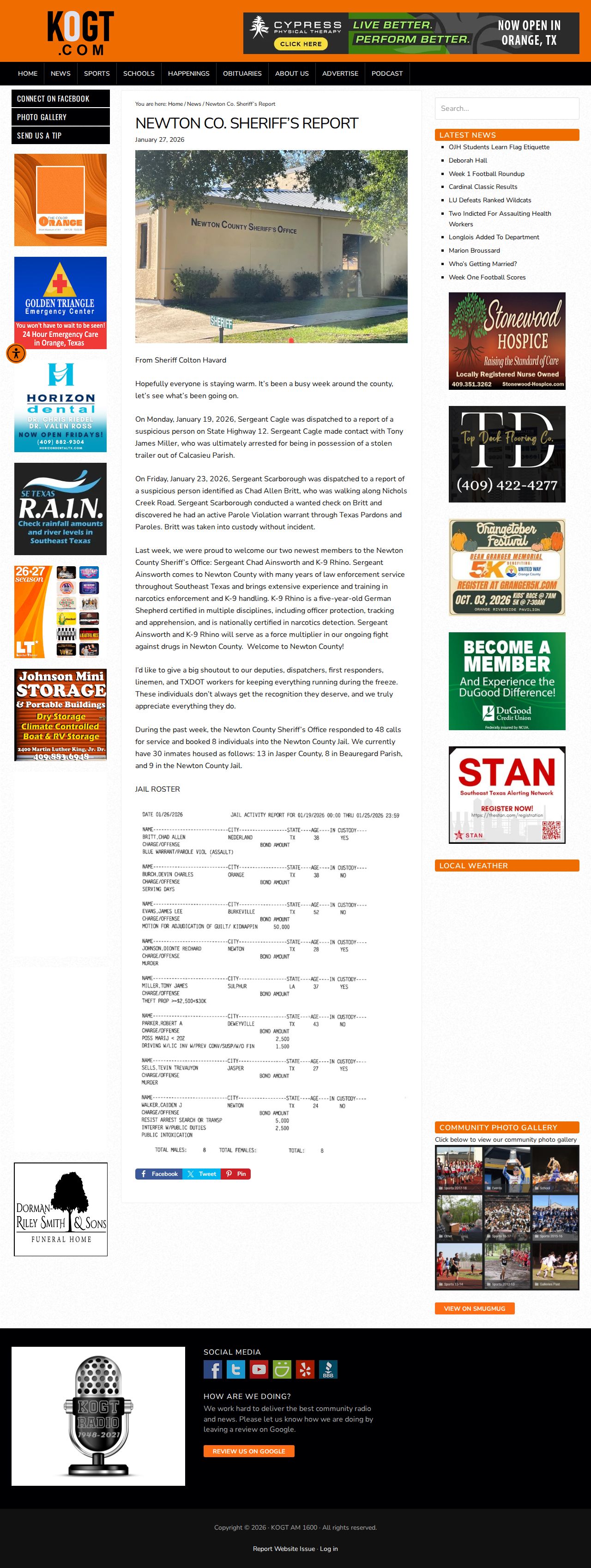 Newton County booking and sheriff-report news record at KOGT